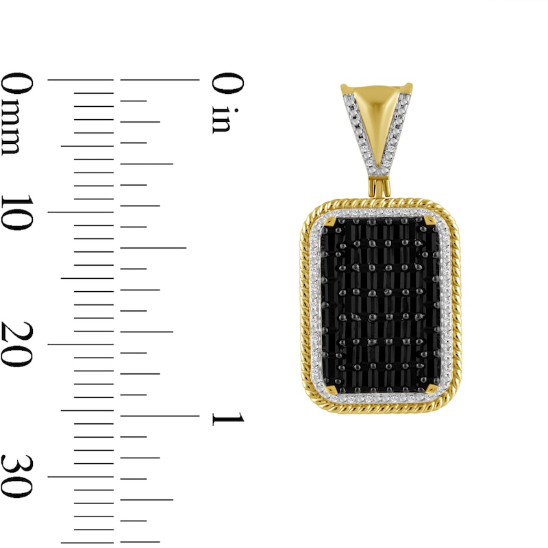 Main Image 3 of 2 CT. T.W. Black and White Multi-Diamond Rope-Textured Frame Dog Tag Necklace Charm in 10K Gold