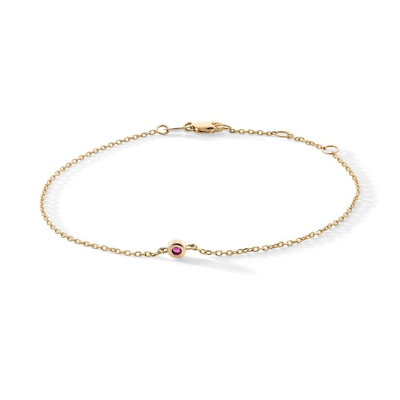 Certified Ruby Bezel-Set Solitaire Bracelet in 10K Gold - 7.5"
