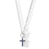 Thumbnail Image 1 of Blue Lab-Created Sapphire Cross Charm Paper Clip Chain Toggle Necklace in Sterling Silver