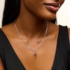 Thumbnail Image 2 of Blue Lab-Created Sapphire Cross Charm Paper Clip Chain Toggle Necklace in Sterling Silver