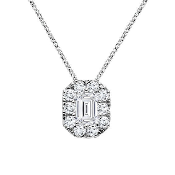 1 CT. T.w. Emerald-Shaped Certified Lab-Grown Multi-Diamond Pendant in 10K White Gold (F/Si2)