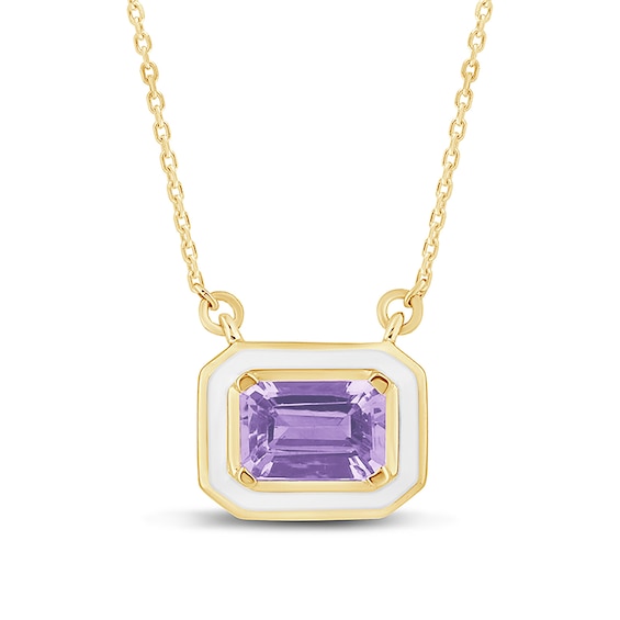 Zales x Christian Sirianoâ¢ Emerald-Cut Amethyst Enamel Frame Solitaire Necklace in Sterling Silver with 14K Gold Plate