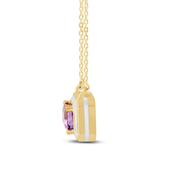 Zales x Christian Sirianoâ¢ Emerald-Cut Amethyst Enamel Frame Solitaire Necklace in Sterling Silver with 14K Gold Plate