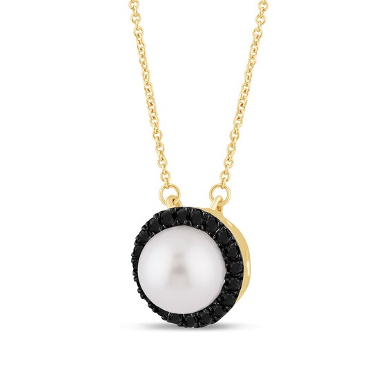 Zales x Christian Siriano™ Freshwater Cultured Pearl and Black Diamond Frame Necklace in Sterling Silver with Gold Plate