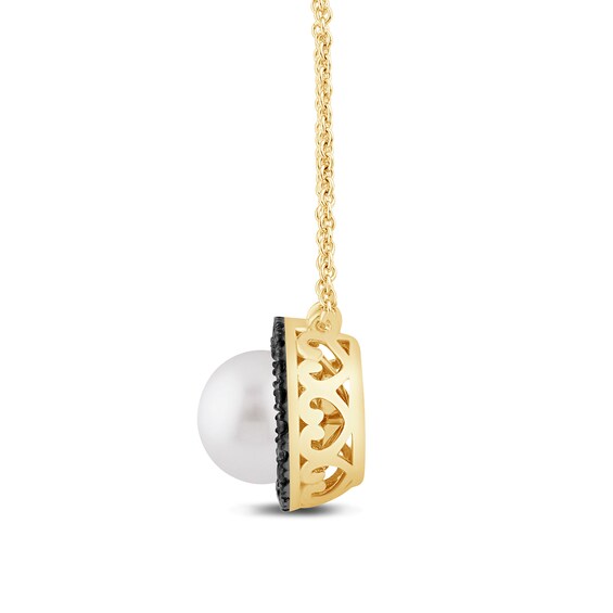 Zales x Christian Siriano™ Freshwater Cultured Pearl and Black Diamond Frame Necklace in Sterling Silver with Gold Plate