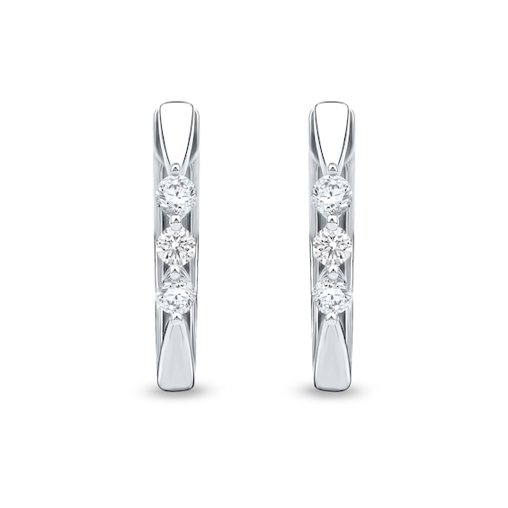 1/4 CT. T.w. Lab-Grown Diamond Three Stone Hoop Earrings in Sterling Silver (F/Si2)