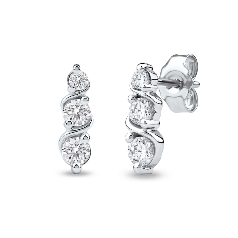 Main Image 1 of 1/2 CT. T.W. Certified Lab-Grown Diamond Graduated Trio Swirl Drop Earrings in Sterling Silver (F/SI2)