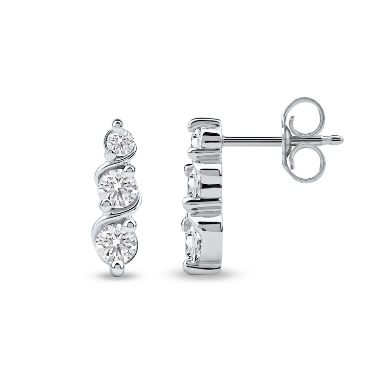 Main Image 2 of 1/2 CT. T.W. Certified Lab-Grown Diamond Graduated Trio Swirl Drop Earrings in Sterling Silver (F/SI2)