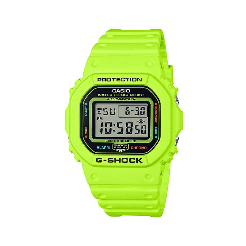 Main Image 1 of Men's Casio G-Shock Digital Neon Yellow Resin Strap Watch with Octagonal Dial (Model: DW5600EP-9)