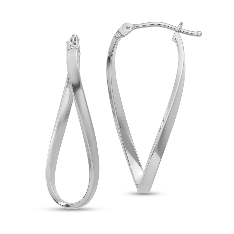 Main Image 1 of Twist Hoop Earrings in Hollow 10K White Gold
