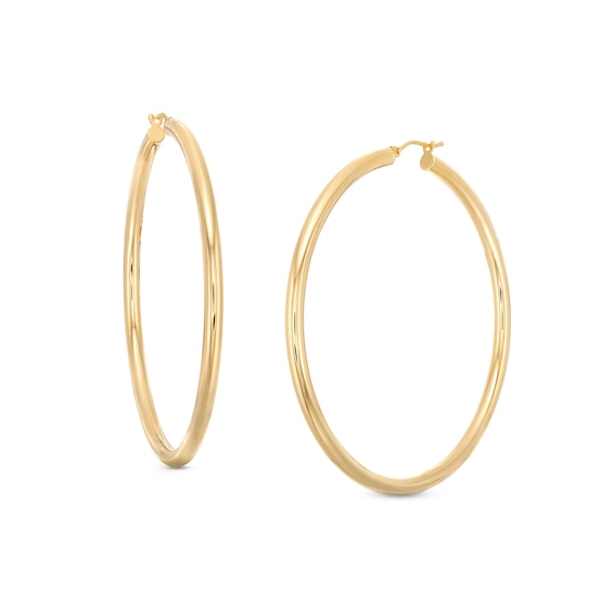 50.0mm Tube Hoop Earrings in Hollow 14K Gold