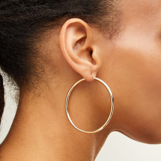 50.0mm Tube Hoop Earrings in Hollow 14K Gold