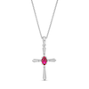 Thumbnail Image 1 of Oval Lab-Created Ruby and Diamond Accent Flared Cross Pendant in Sterling Silver