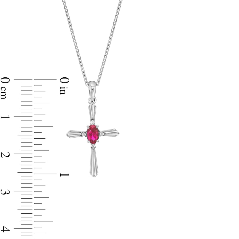 Main Image 4 of Oval Lab-Created Ruby and Diamond Accent Flared Cross Pendant in Sterling Silver