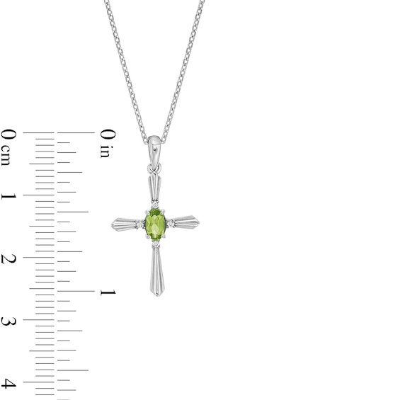 Oval Peridot and Diamond Accent Flared Cross Pendant in Sterling Silver