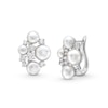 Thumbnail Image 1 of 5.0-8.5mm Button Freshwater Cultured Pearl and White Lab-Created Sapphire Cluster Drop Earrings in Sterling Silver