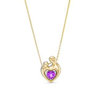 6.0mm Heart-Shaped Amethyst Motherly Love Pendant in Sterling Silver and 10K Gold