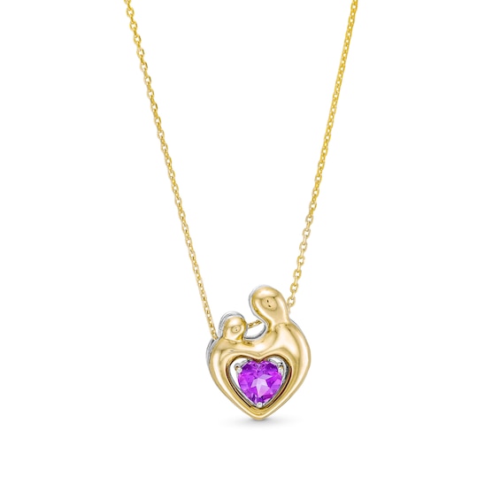 6.0mm Heart-Shaped Amethyst Motherly Love Pendant in Sterling Silver and 10K Gold