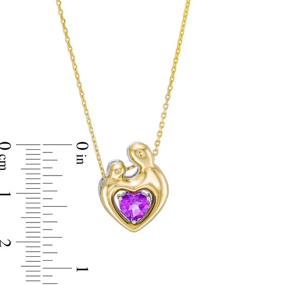 6.0mm Heart-Shaped Amethyst Motherly Love Pendant in Sterling Silver and 10K Gold