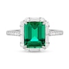 Thumbnail Image 3 of Emerald-Cut Lab-Created Emerald and White Lab-Created Sapphire Frame Pendant and Ring Set in Sterling Silver - Size 7