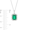 Thumbnail Image 5 of Emerald-Cut Lab-Created Emerald and White Lab-Created Sapphire Frame Pendant and Ring Set in Sterling Silver - Size 7
