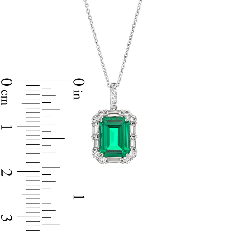 Main Image 5 of Emerald-Cut Lab-Created Emerald and White Lab-Created Sapphire Frame Pendant and Ring Set in Sterling Silver - Size 7