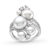 Thumbnail Image 1 of 4.0-8.5mm Button Freshwater Cultured Pearl and White Lab-Created Sapphire Cluster Bypass Ring in Sterling Silver