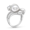 Thumbnail Image 3 of 4.0-8.5mm Button Freshwater Cultured Pearl and White Lab-Created Sapphire Cluster Bypass Ring in Sterling Silver