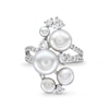 Thumbnail Image 4 of 4.0-8.5mm Button Freshwater Cultured Pearl and White Lab-Created Sapphire Cluster Bypass Ring in Sterling Silver