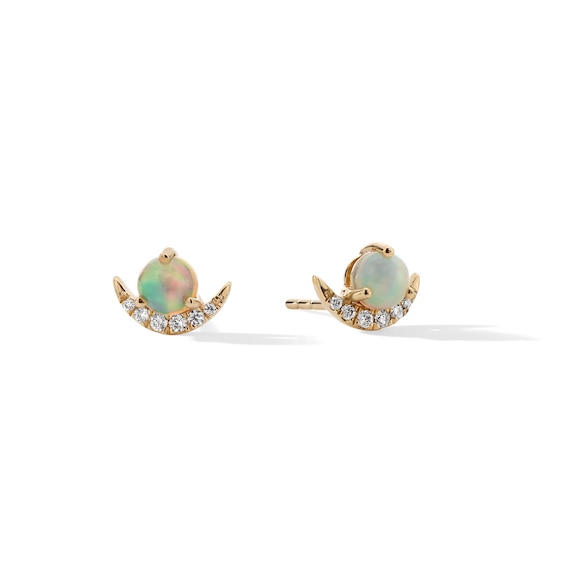 4.0mm Opal and 1/20 CT. T.w. Diamond Crescent Moon Stud Earrings in 10K Gold