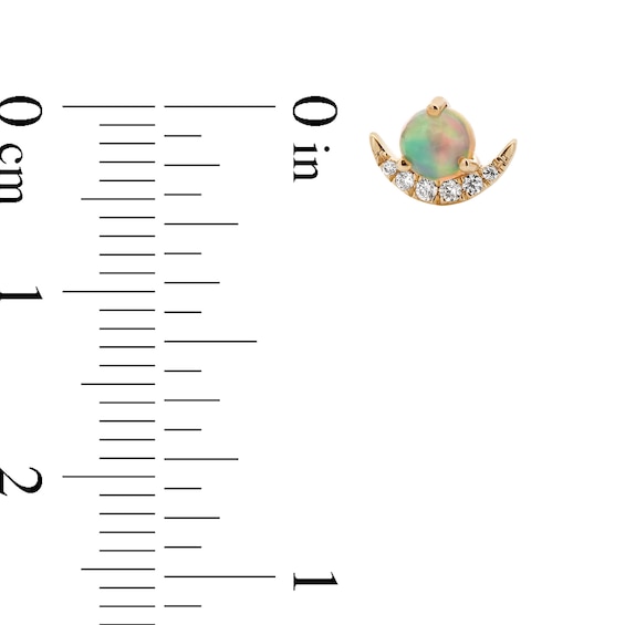 4.0mm Opal and 1/20 CT. T.w. Diamond Crescent Moon Stud Earrings in 10K Gold