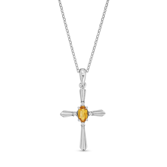Oval Citrine and Diamond Accent Flared Cross Pendant in Sterling Silver