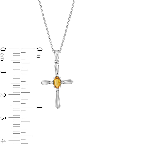 Oval Citrine and Diamond Accent Flared Cross Pendant in Sterling Silver