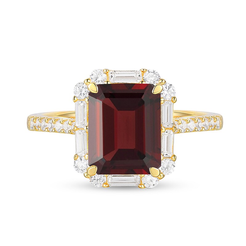 Main Image 3 of Emerald-Cut Garnet and White Lab-Created Sapphire Frame Pendant and Ring Set in Sterling Silver with 14K Gold Plate
