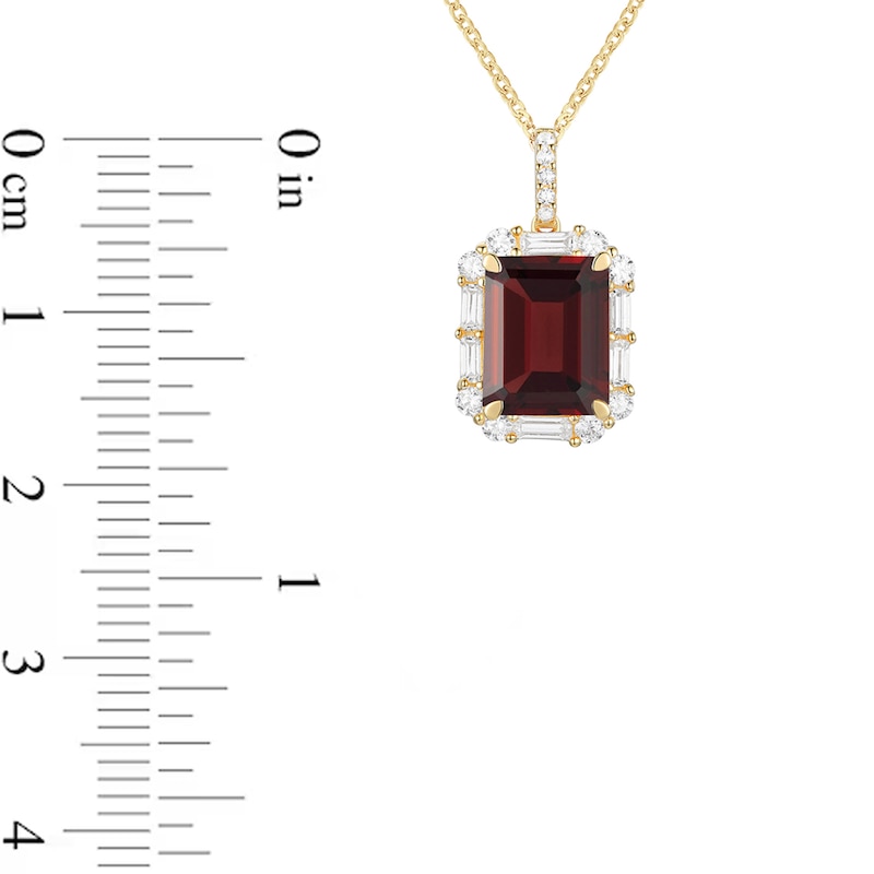 Main Image 4 of Emerald-Cut Garnet and White Lab-Created Sapphire Frame Pendant and Ring Set in Sterling Silver with 14K Gold Plate