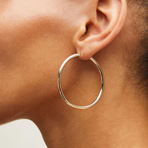 40.0mm Tube Hoop Earrings in Hollow 14K Gold