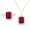 Thumbnail Image 1 of Emerald-Cut Lab-Created Ruby and White Lab-Created Sapphire Pendant and Ring Set in Sterling Silver with 14K Gold Plate
