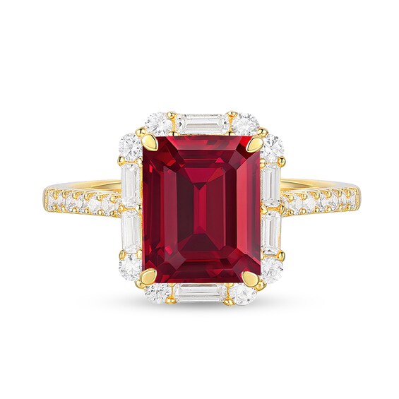 Emerald-Cut Lab-Created Ruby and White Lab-Created Sapphire Pendant and Ring Set in Sterling Silver with 14K Gold Plate
