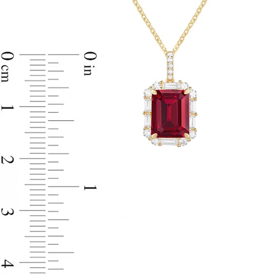 Emerald-Cut Lab-Created Ruby and White Lab-Created Sapphire Pendant and Ring Set in Sterling Silver with 14K Gold Plate