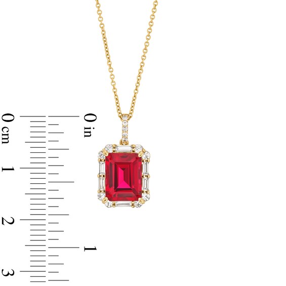 Emerald-Cut Lab-Created Ruby and White Lab-Created Sapphire Pendant and Ring Set in Sterling Silver with 14K Gold Plate
