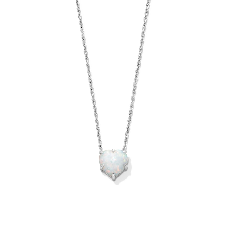 Main Image 1 of 9.0mm Heart-Shaped Lab-Created Opal Solitaire Necklace in Sterling Silver