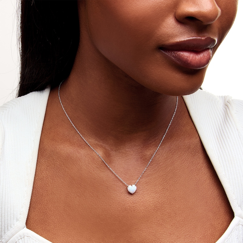 Main Image 2 of 9.0mm Heart-Shaped Lab-Created Opal Solitaire Necklace in Sterling Silver