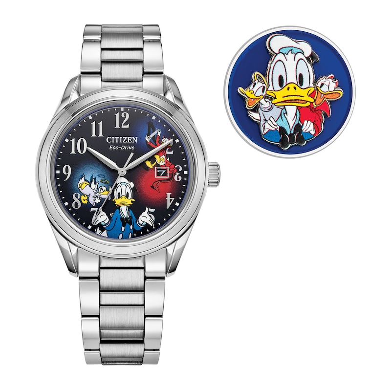 Main Image 1 of Limited Edition Citizen Eco-Drive® Disney Feisty Donald Duck 90th Anniversary Watch and Pin Box Set (Model: AW1691-66W)
