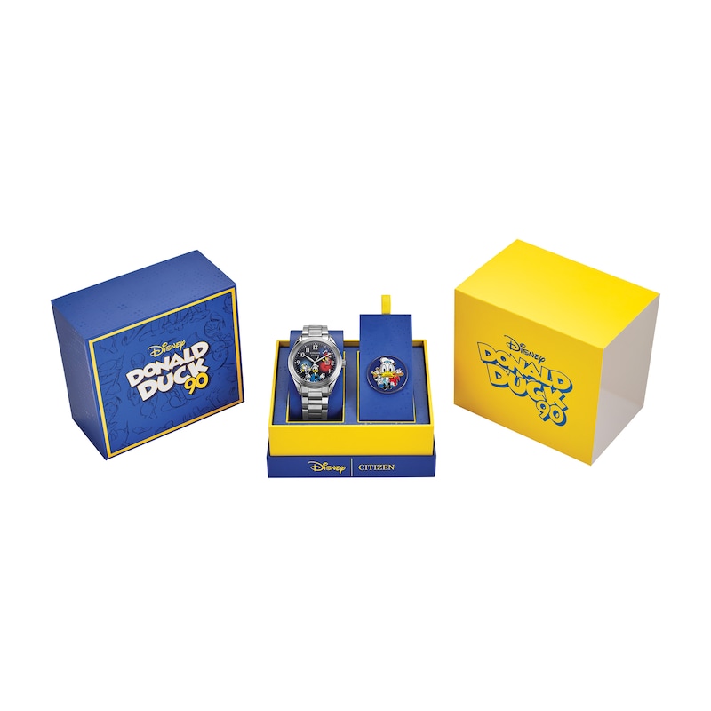 Main Image 5 of Limited Edition Citizen Eco-Drive® Disney Feisty Donald Duck 90th Anniversary Watch and Pin Box Set (Model: AW1691-66W)