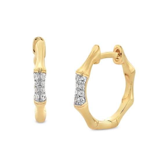 1/10 CT. T.w. Diamond Bamboo Octagonal Hoop Earrings in Sterling Silver with 14K Gold Plate