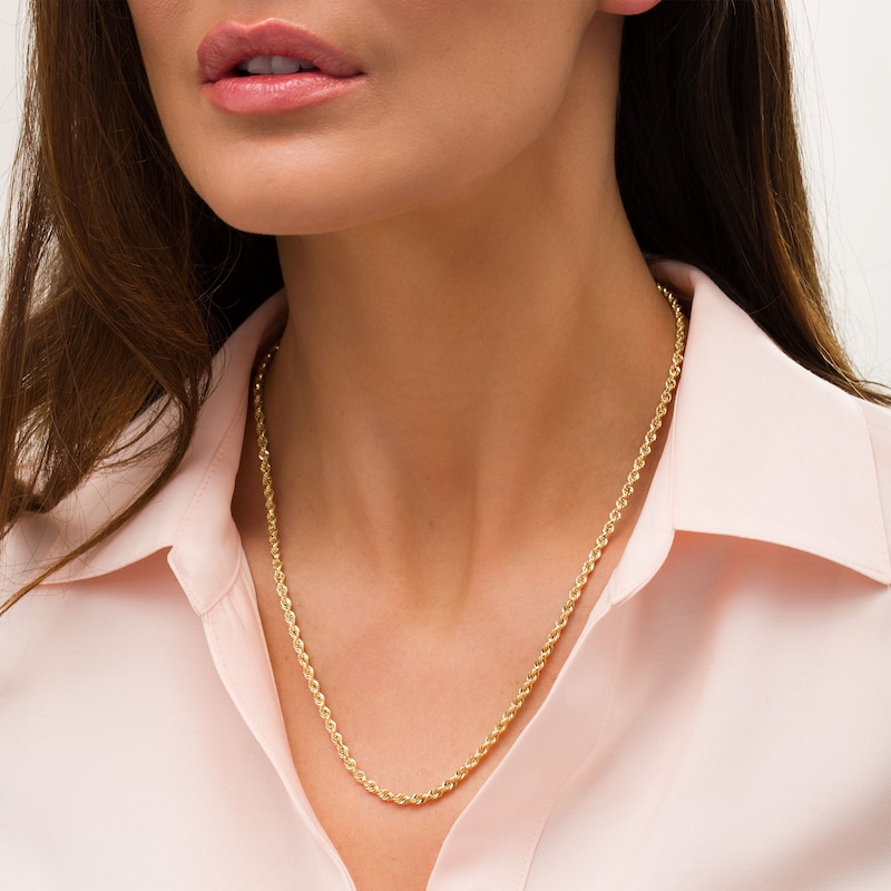 Main Image 2 of 3.15mm Glitter Rope Chain Necklace in Hollow 10K Gold - 20"