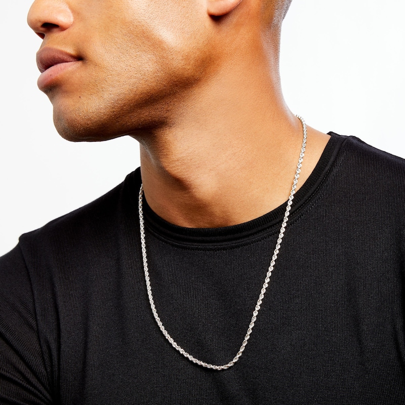 Main Image 2 of 3.15mm Glitter Rope Chain Necklace in Hollow 10K White Gold - 24"