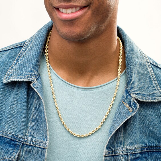 5.3mm Glitter Rope Chain Necklace in Hollow 10K Gold - 26"