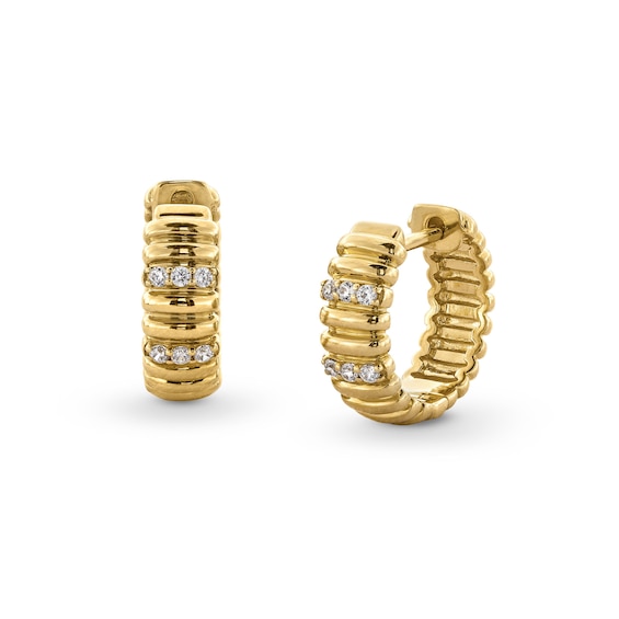 1/10 CT. T.w. Diamond Ribbed Huggie Hoop Earrings in 10K Gold