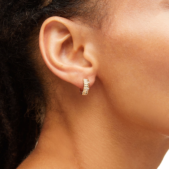 1/10 CT. T.w. Diamond Ribbed Huggie Hoop Earrings in 10K Gold